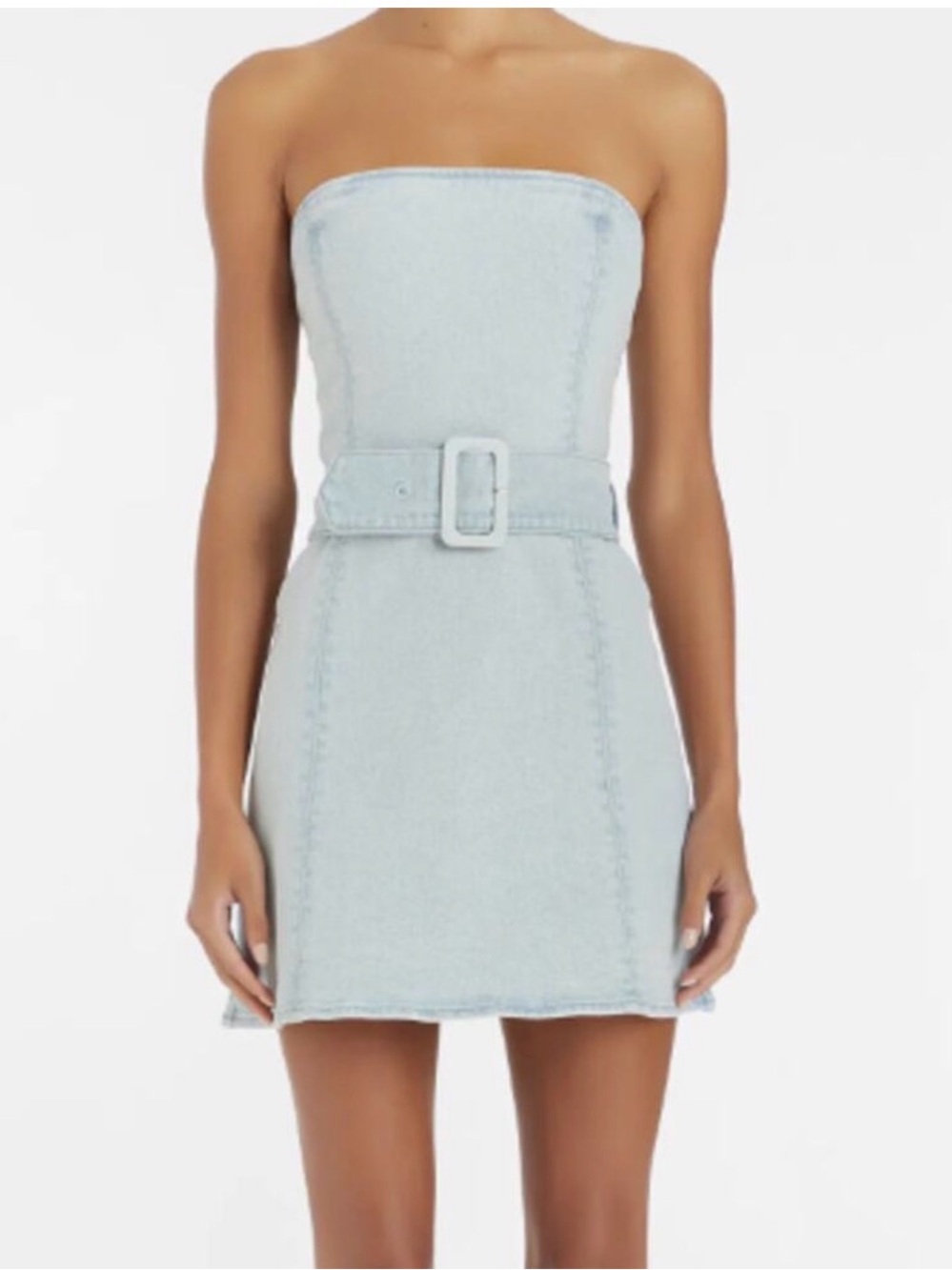 Amanda Uprichard Fae Denim Blue Strapless Fit & Flare Belted Mini Dress Medium